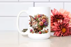 Gnome with Zinnia Bouquet Digital Painting Clipart Product Image 2