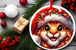 Christmas Lion Round Ornament Sublimation PNG Product Image 2