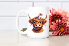Cow Watercolor Highland Cow with Party Hat | Sublimation Product Image 2
