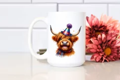 Cow Watercolor Highland Cow with Party Hat | Sublimation Product Image 2