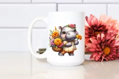 Whimsical Baby Hippo with Flower Basket | Clipart Product Image 2