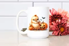 Cute Baby Chicken with Halloween Pumpkin PNG Product Image 2