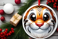 Christmas Tiger Round Ornament Sublimation PNG Product Image 2
