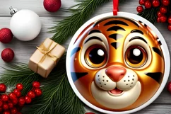 Christmas Tiger Round Ornament Sublimation PNG Product Image 2