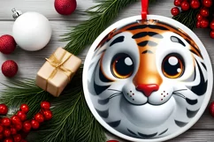 Christmas Tiger Round Ornament Sublimation PNG Product Image 2