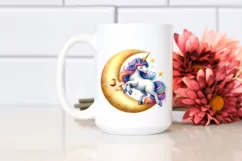 Cute Unicorn Pirouetting on Crescent Moon | Clipart Product Image 2