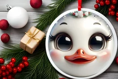 Christmas Swan Round Ornament Sublimation PNG Product Image 2