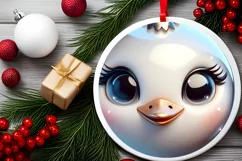 Christmas Swan Round Ornament Sublimation PNG Product Image 2