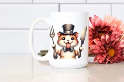 Cat Holding Fork and Knife Showing Tongue | Sublimation | Product Image 2