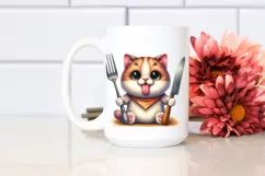 Cat Holding Fork and Knife Showing Tongue | Sublimation | Product Image 2
