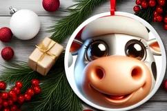 Christmas Cow Round Ornament Sublimation PNG Product Image 2