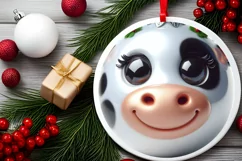 Christmas Cow Round Ornament Sublimation PNG Product Image 2