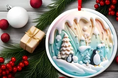 Christmas Round Cute Penguin Ornament Sublimation Product Image 1