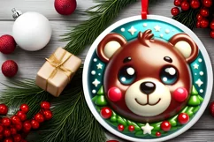 Christmas Bear Round Ornament Sublimation PNG Product Image 2