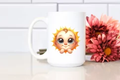 Watercolor Funny Baby Face Expressive Sun PNG Product Image 2