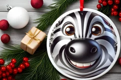 Christmas Zebra Round Ornament Sublimation PNG Product Image 2