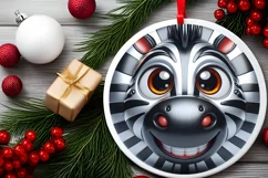 Christmas Zebra Round Ornament Sublimation PNG Product Image 2