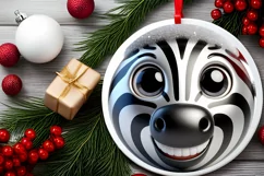 Christmas Zebra Round Ornament Sublimation PNG Product Image 2