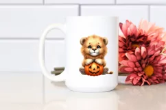 Cute Baby Lion with Pumpkin PNG Product Image 2