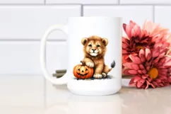 Cute Baby Lion Holding Pumpkin PNG Product Image 2