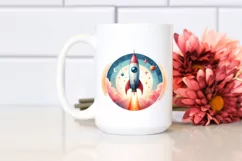 Colorful Vintage Rocket | Watercolor Clipart Product Image 2