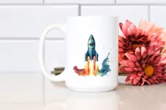 Colorful Vintage Rocket | Watercolor Clipart Product Image 2