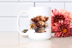 Cute Baby Highland Cow in Wood Bucket PNG Product Image 2