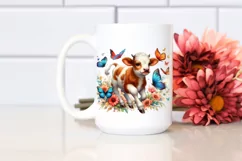 Cow Chasing Butterflies, Playful PNG Product Image 2