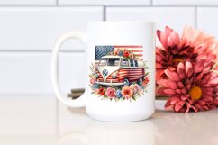 Watercolor Vintage Van with Flowers and USA Flag | Clipart Product Image 2