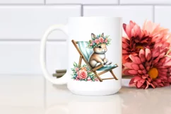 Watercolor Young Rabbit with Flowers on Beach Chair | Product Image 2