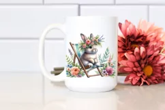Watercolor Young Rabbit with Flowers on Beach Chair | Product Image 2