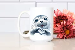 Cute Seal Love Sign Watercolor Clipart Product Image 2