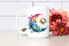 colorful Watercolor Wimsical Moon | Sublimation, Clipart Product Image 2