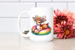 Watercolor Young Deer with Flowers Enjoying Water Float | Product Image 2