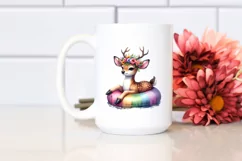 Watercolor Young Deer with Flowers Enjoying Water Float | Product Image 2