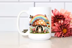 Colorful Cat House with Rainbow and Flowers | Clipart Product Image 2