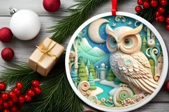 Christmas Round Owl Ornament Sublimation Product Image 1