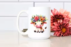 Cute Vibrant Flower Crown Cow Clipart Product Image 2