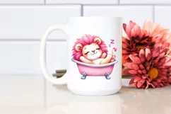 Pink-ish Baby Lion Sleeping in Bathtub Product Image 2