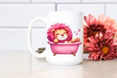 Cute Baby Lion in Bathtub Clipart Product Image 2