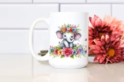 Cartoon-Style Elephant Sitting with Flower Crown PNG Product Image 2