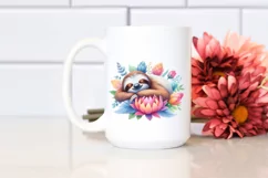 Colorful Watercolor Sleeping Sloth in Flower Product Image 2