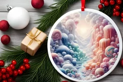 Winter Scene Round Ornament Sublimation PNG Product Image 2