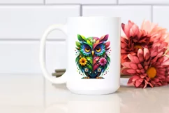 Vibrant Owl with Flowers and Splashes PNG Product Image 2