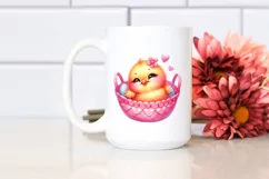 Pink-ish Baby Chicken Cuddling in Cradle Product Image 2