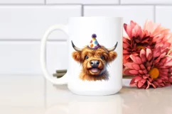 Cow Watercolor Highland Cow with Party Hat | Sublimation Product Image 2