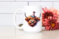Cow Watercolor Highland Cow with Party Hat | Sublimation Product Image 2