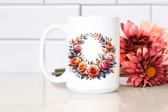 Colorful Watercolor Wreath with Orange Roses | Sublimation | Product Image 2