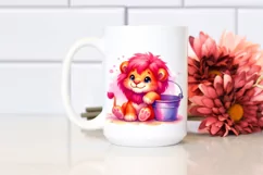 Vibrant Pink-ish Cute Lion Clipart Product Image 2