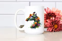 Vibrant Watercolor Giraffe with Flowers PNG Product Image 2